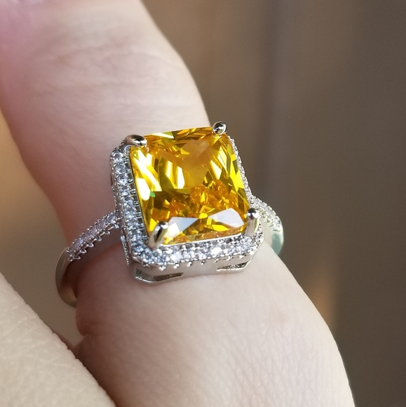 🆕S925-6.28CT Yellow Citrine/White Sapphire Ring 9 - Picture 9 of 12